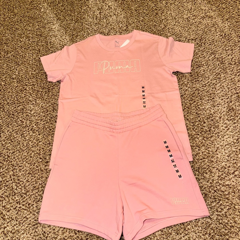 BUNDLE DEAL! Puma Pastel Pink Logo Tee and Shorts Set